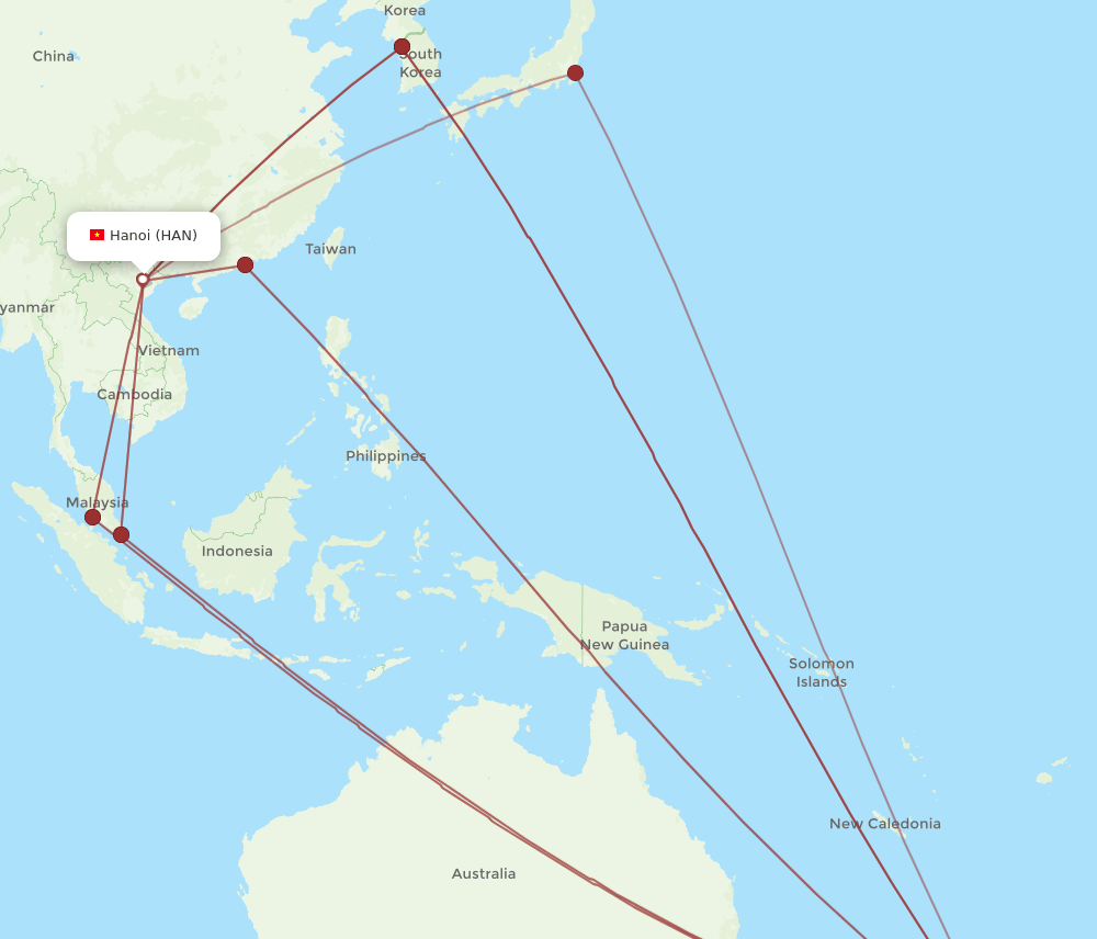 AKL-HAN flight routes