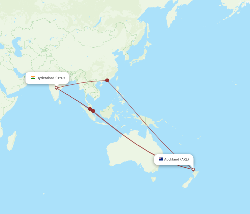 AKL to HYD flights and routes map