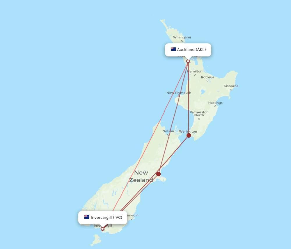 AKL to IVC flights and routes map