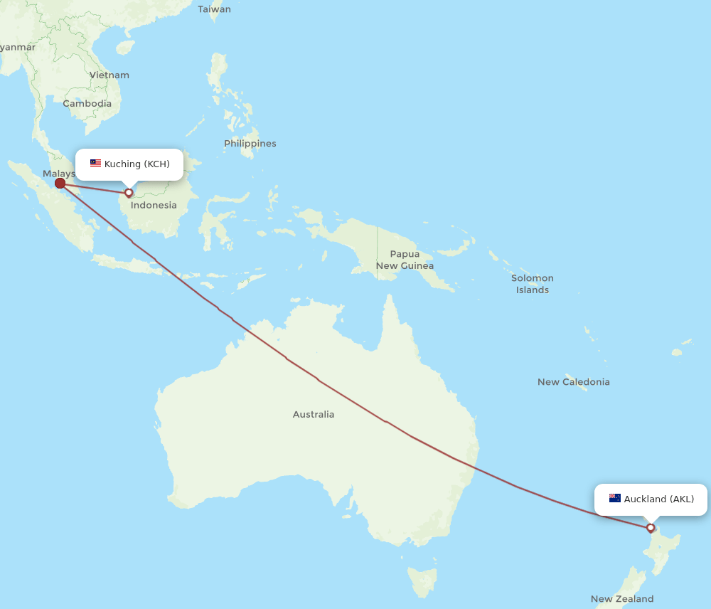 AKL-KCH flight routes