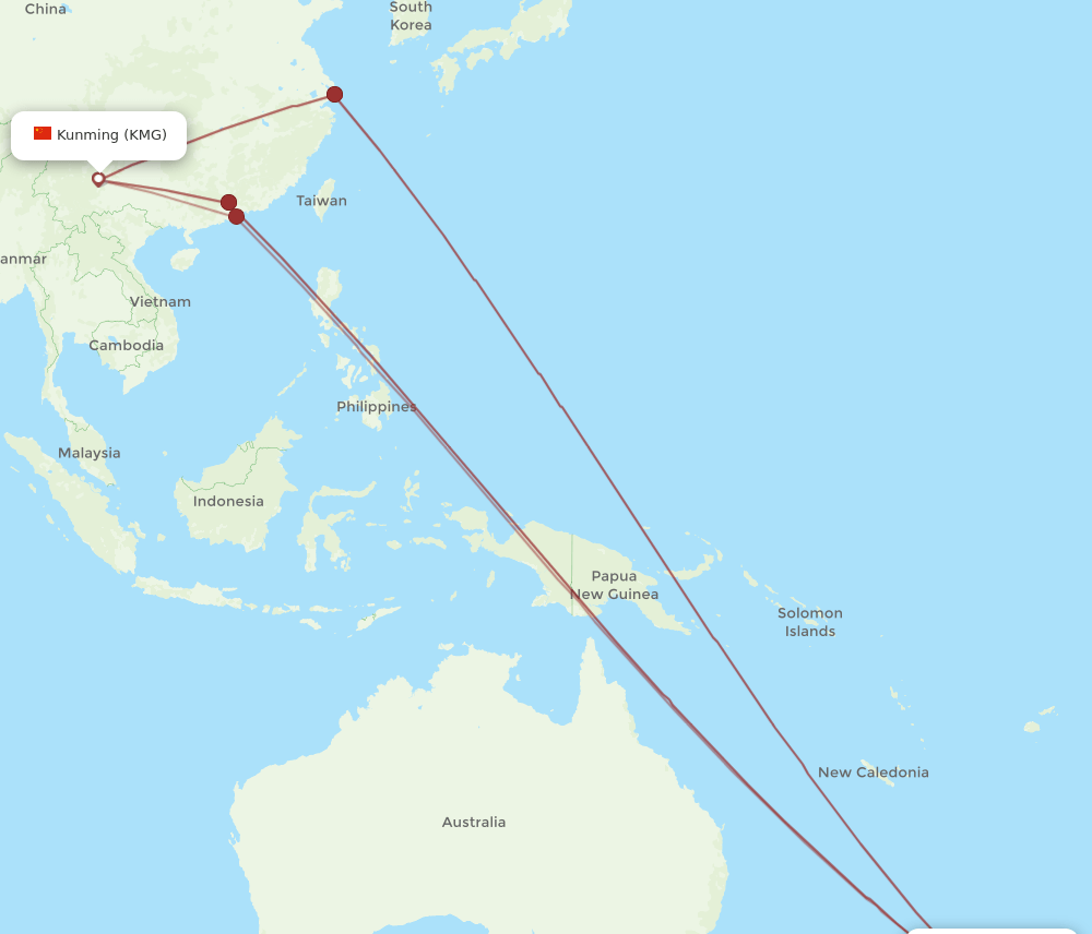AKL-KMG flight routes