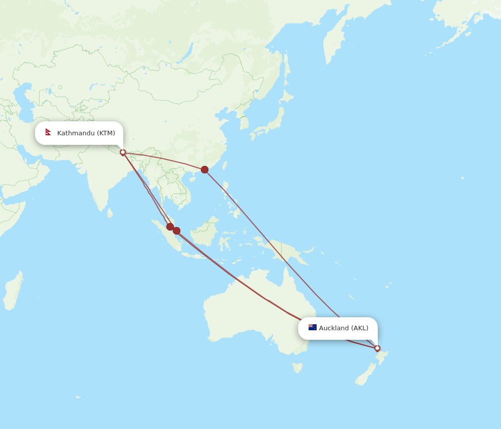AKL-KTM flight routes