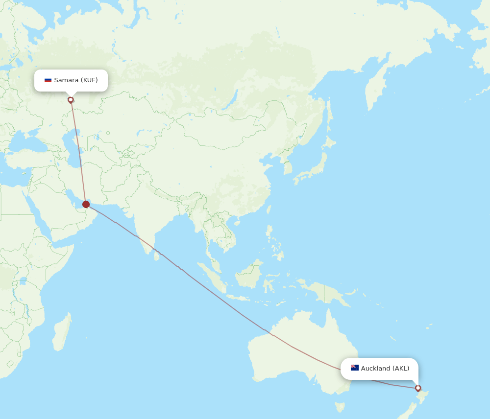KUF to AKL flights and routes map