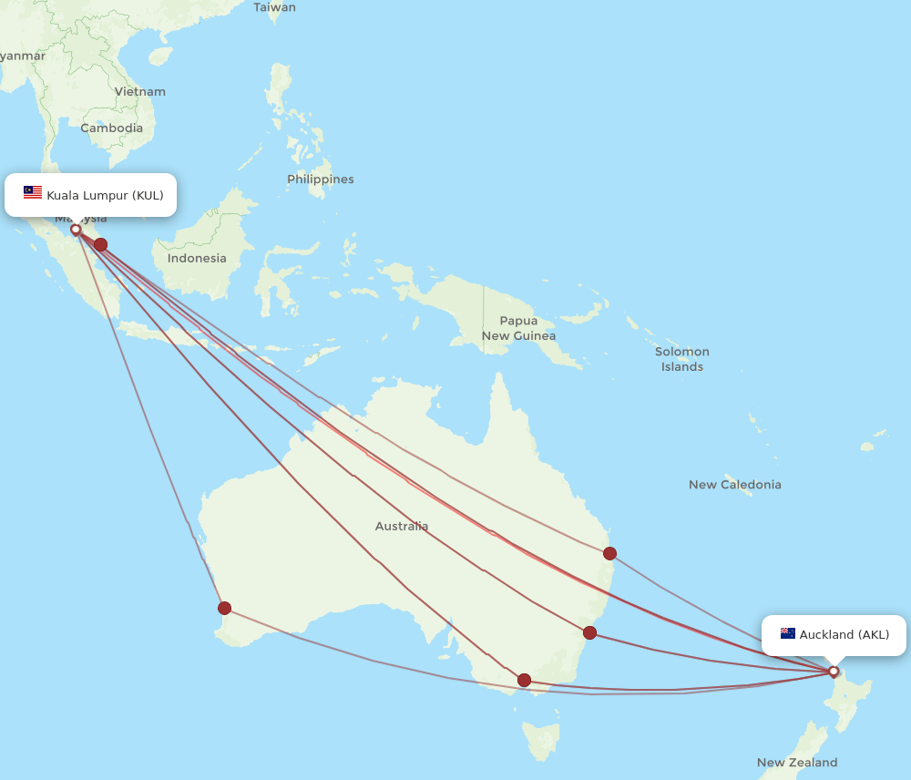 AKL-KUL flight routes