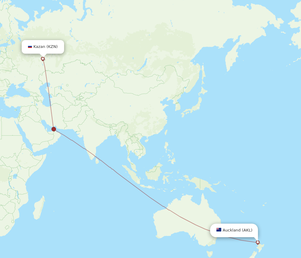 KZN to AKL flights and routes map