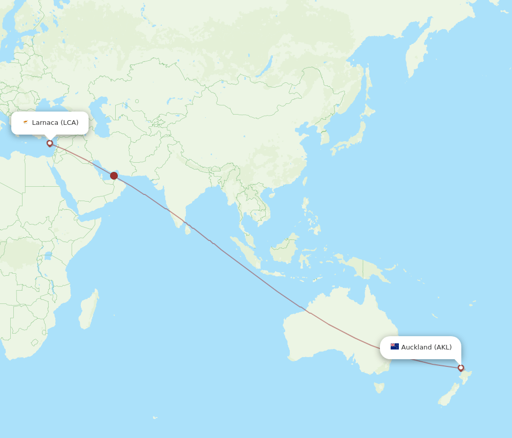 AKL to LCA flights and routes map
