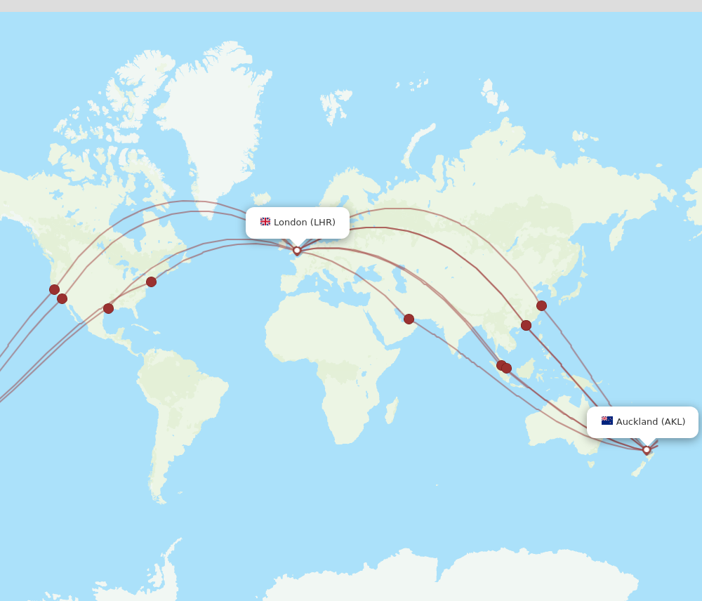AKL to LHR flights and routes map