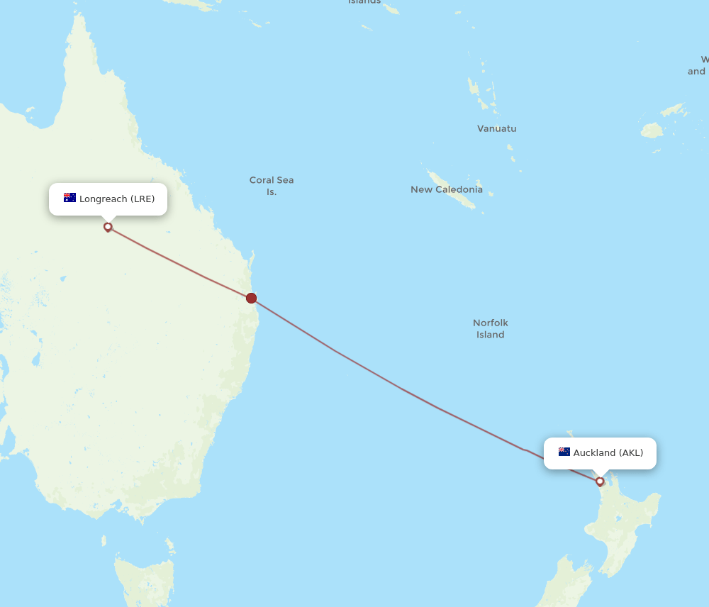 AKL-LRE flight routes