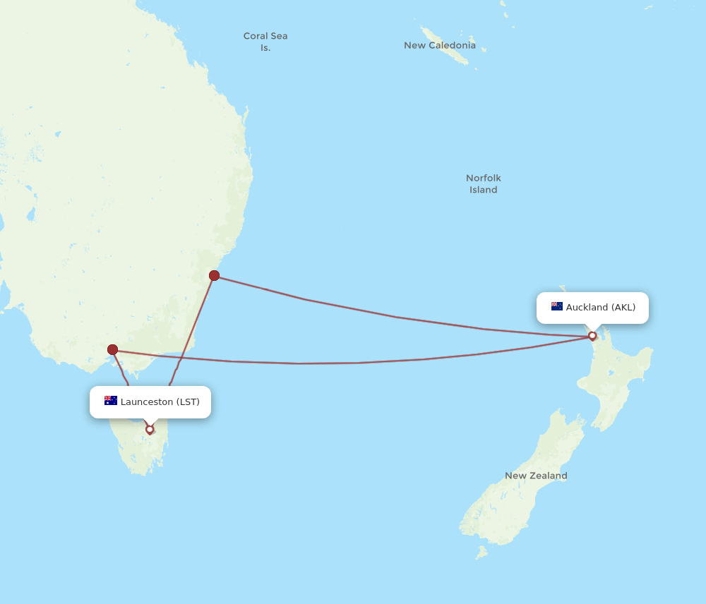 AKL-LST flight routes