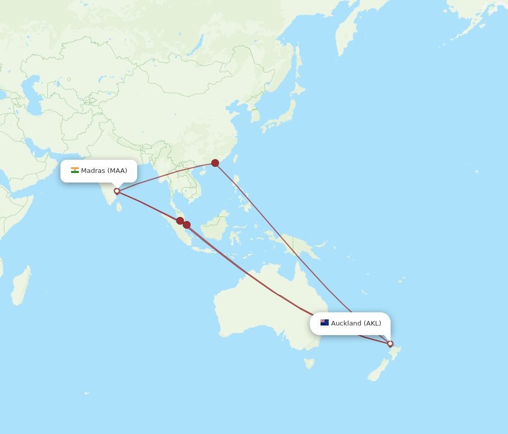 AKL-MAA flight routes