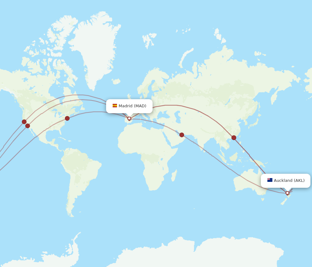 AKL to MAD flights and routes map