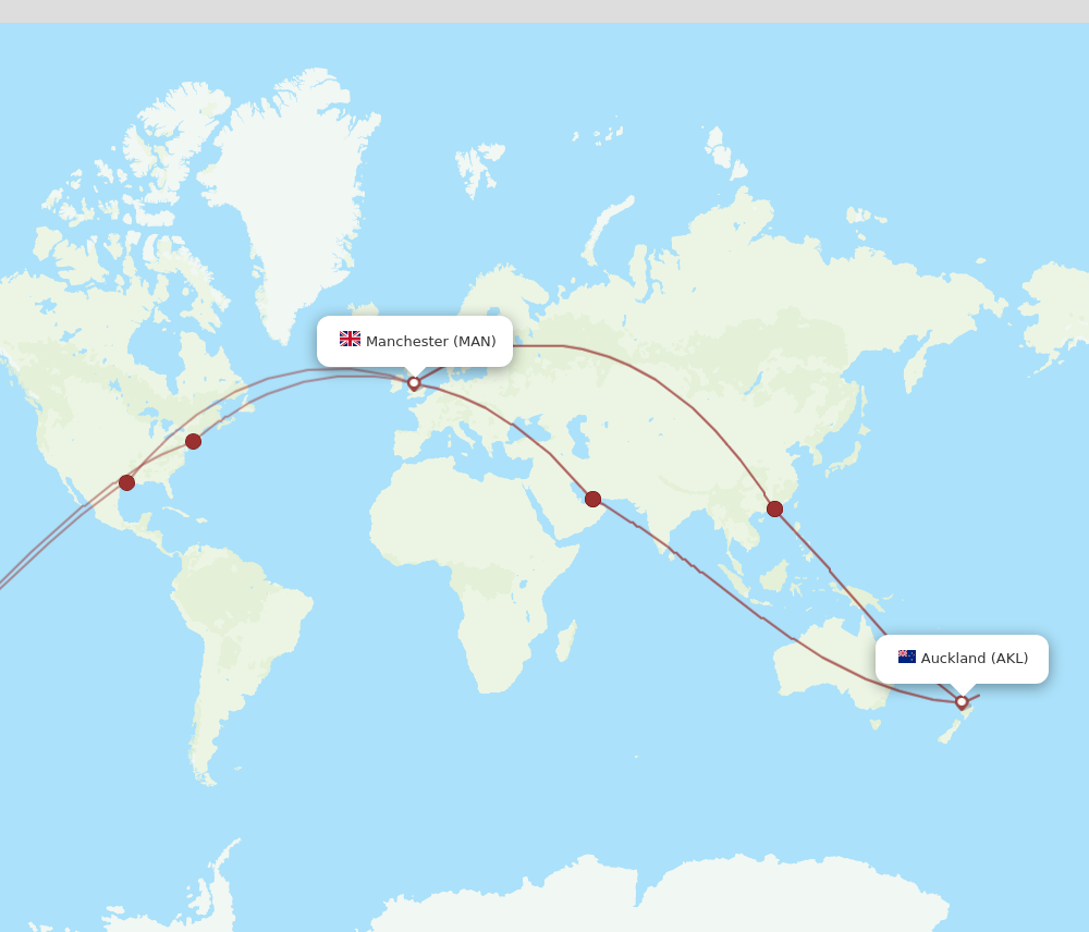 AKL to MAN flights and routes map