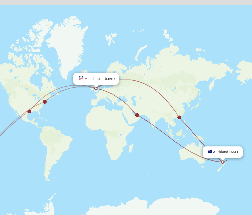 AKL to MAN flights and routes map