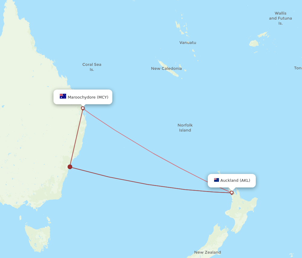 AKL to MCY flights and routes map
