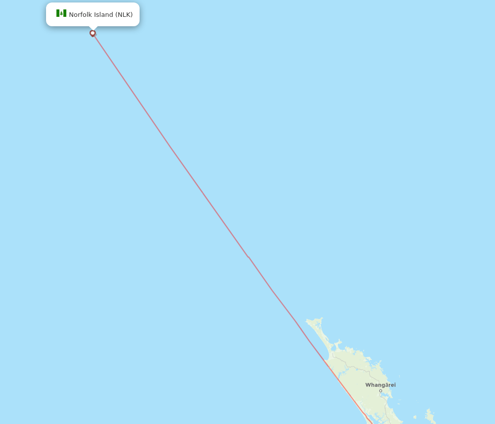 Auckland - Norfolk Island route map and flight paths