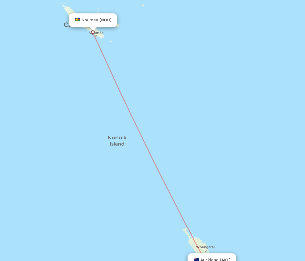 AKL to NOU flights and routes map