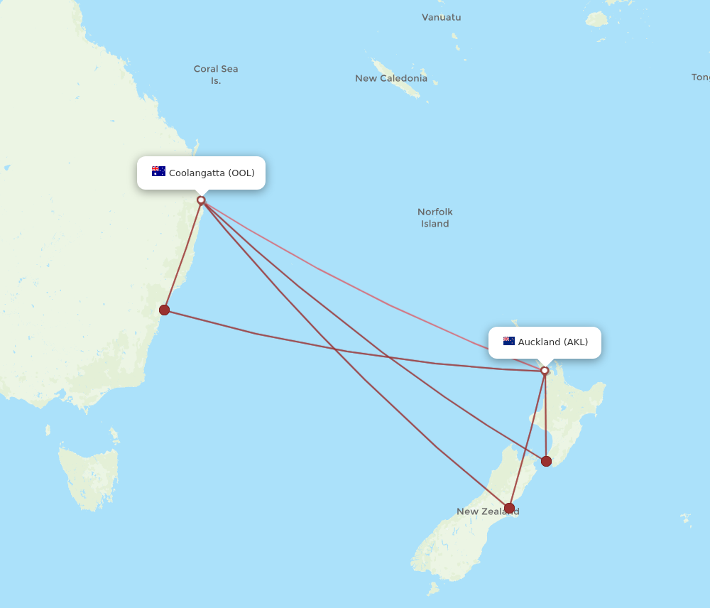 AKL to OOL flights and routes map