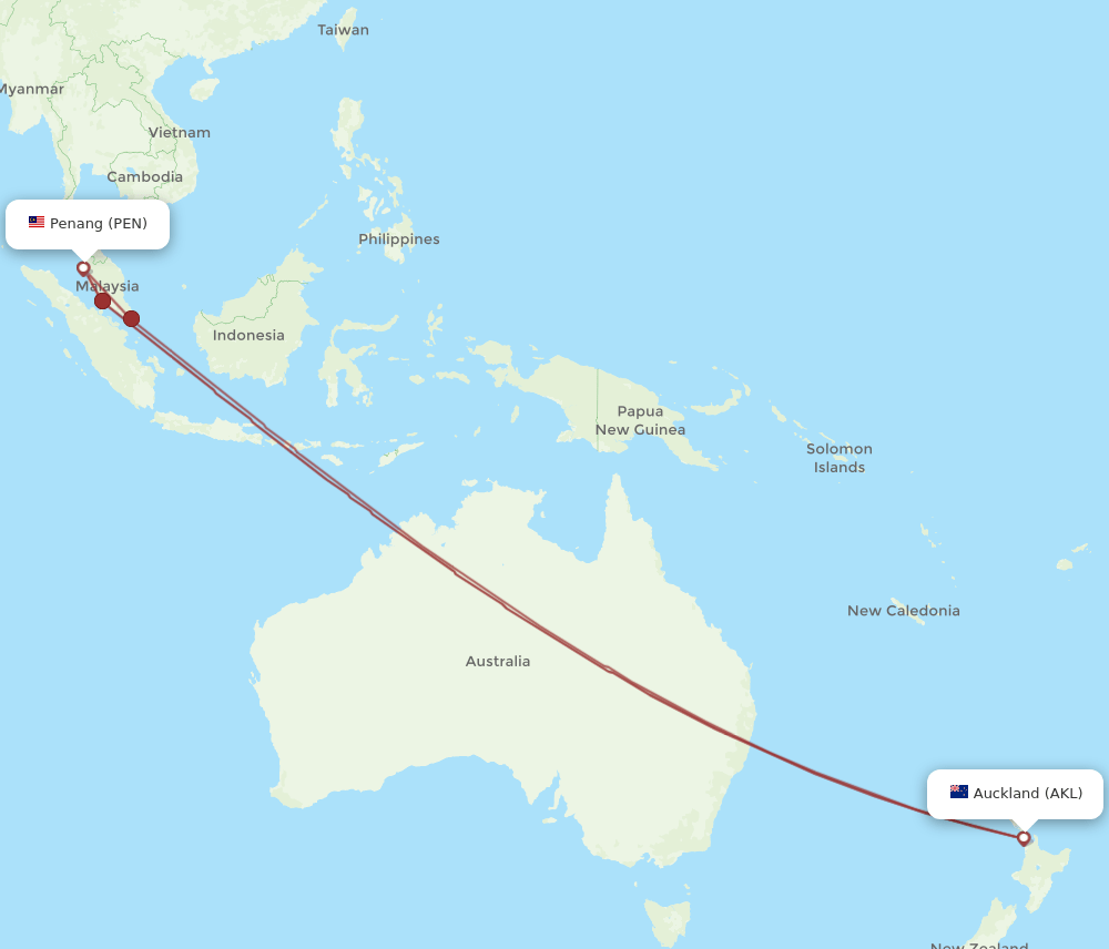 AKL-PEN flight routes