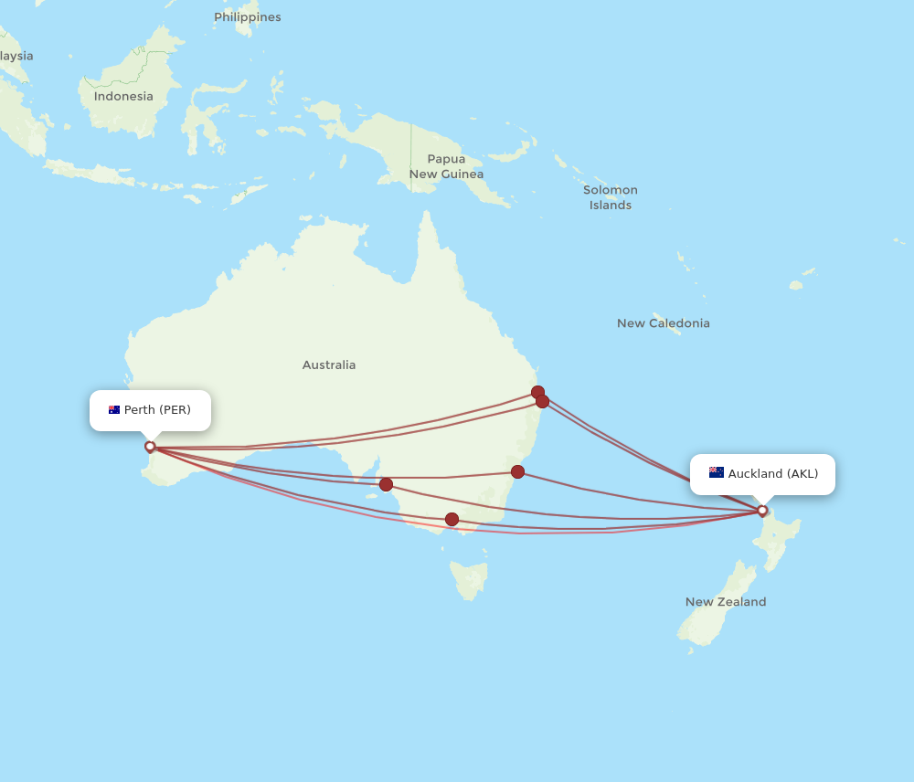 AKL to PER flights and routes map