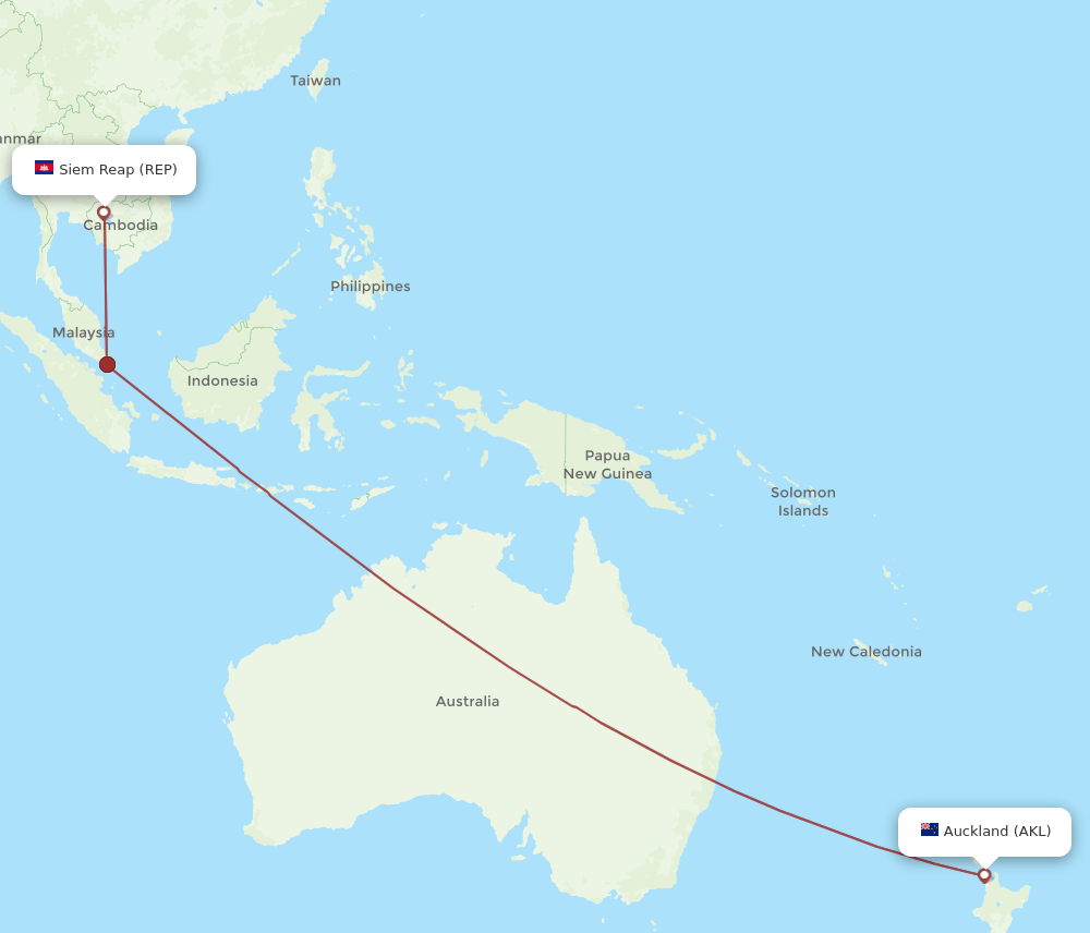 AKL to REP flights and routes map