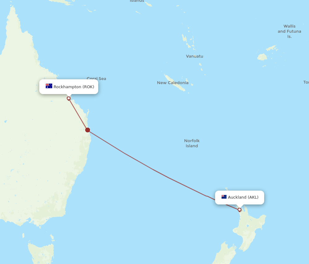 AKL-ROK flight routes