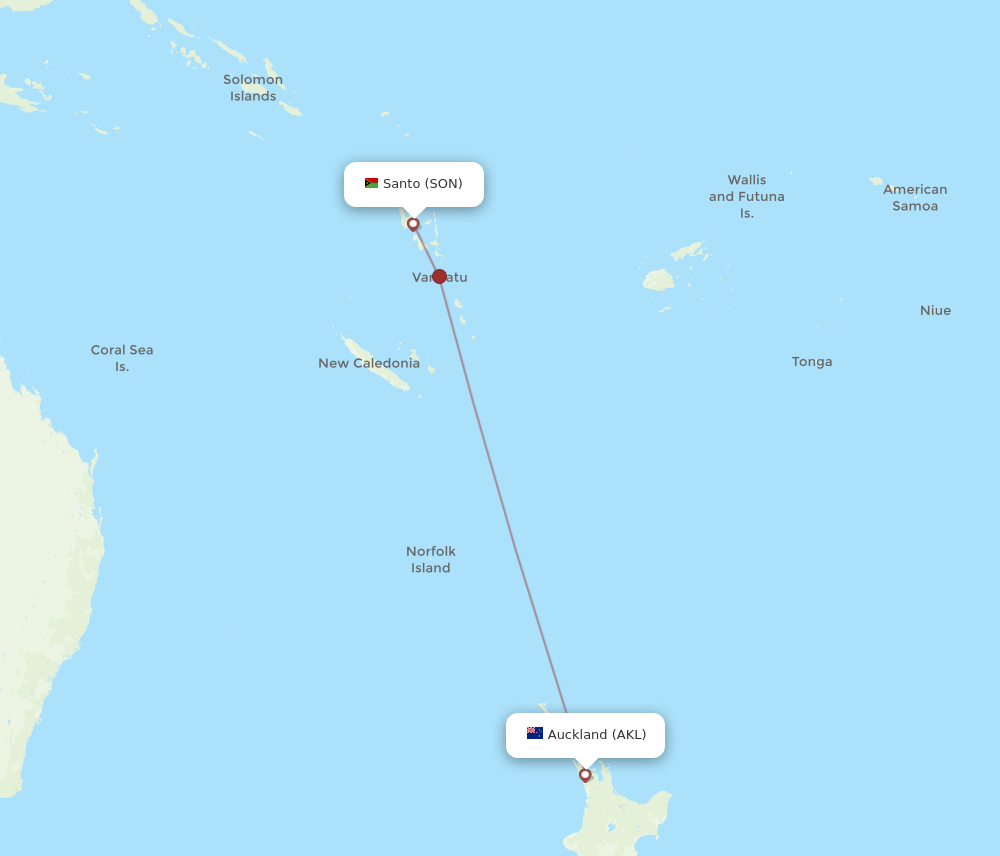 AKL-SON flight routes