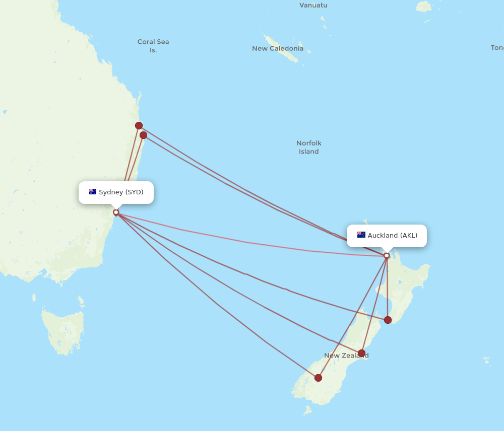 AKL-SYD flight routes