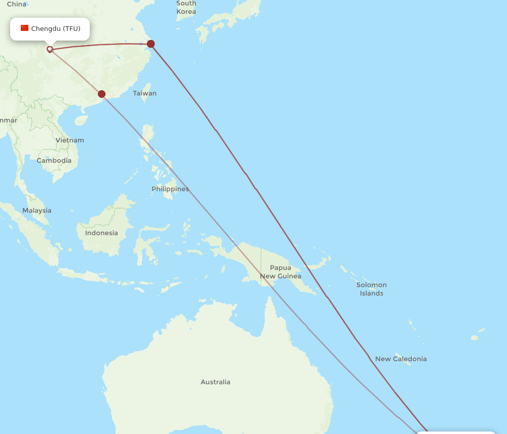 AKL to TFU flights and routes map
