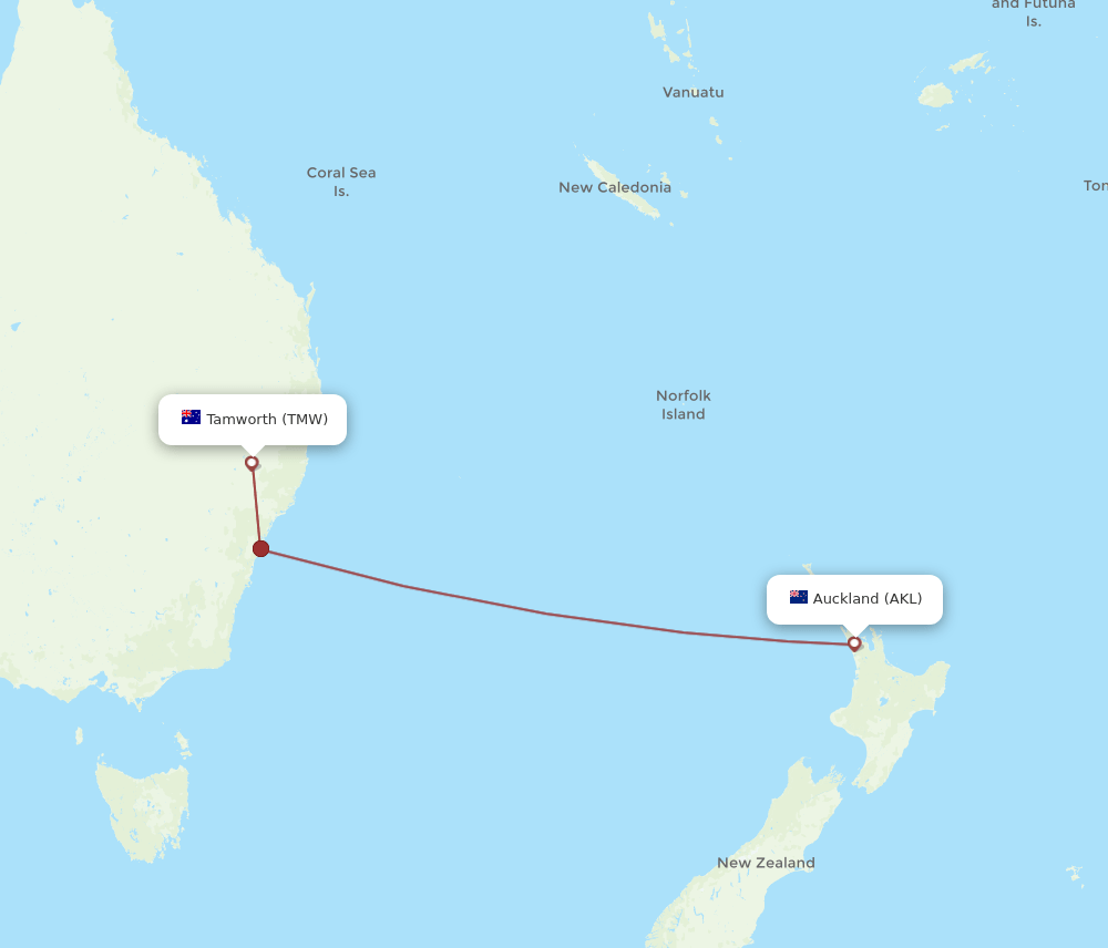 AKL-TMW flight routes