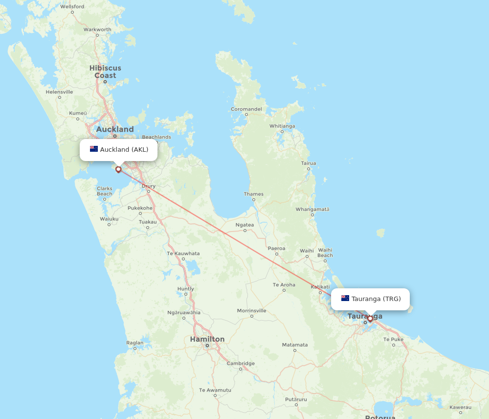 AKL to TRG flights and routes map