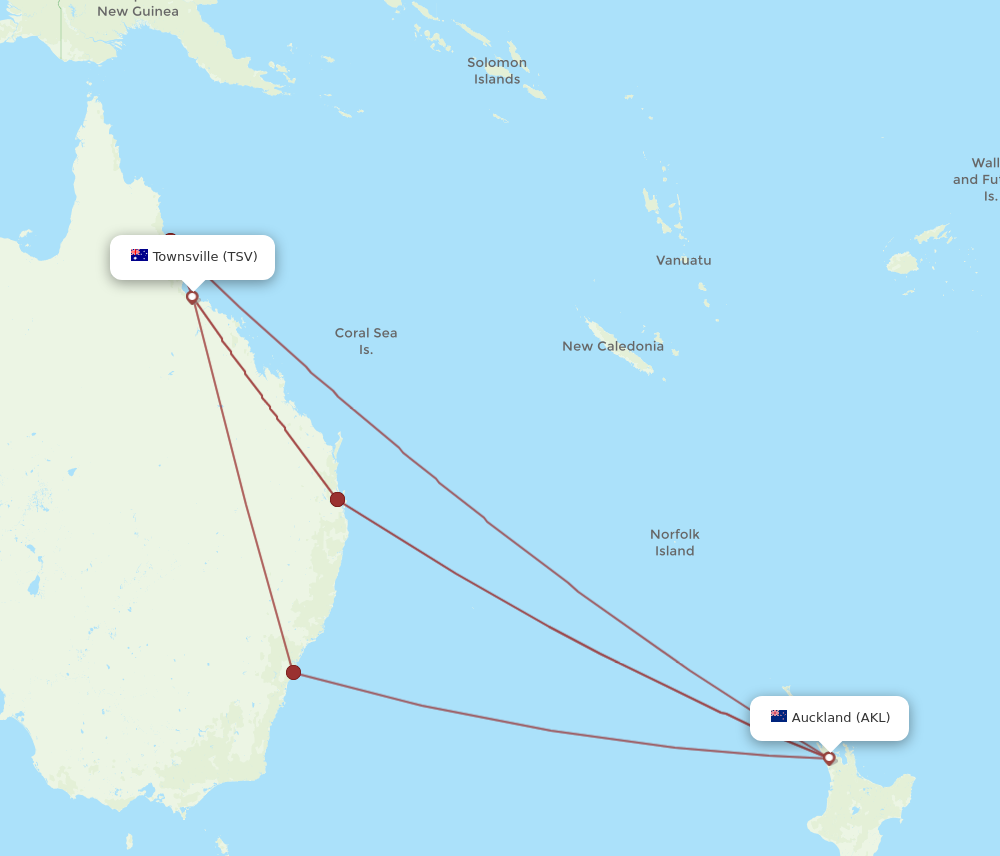 AKL to TSV flights and routes map