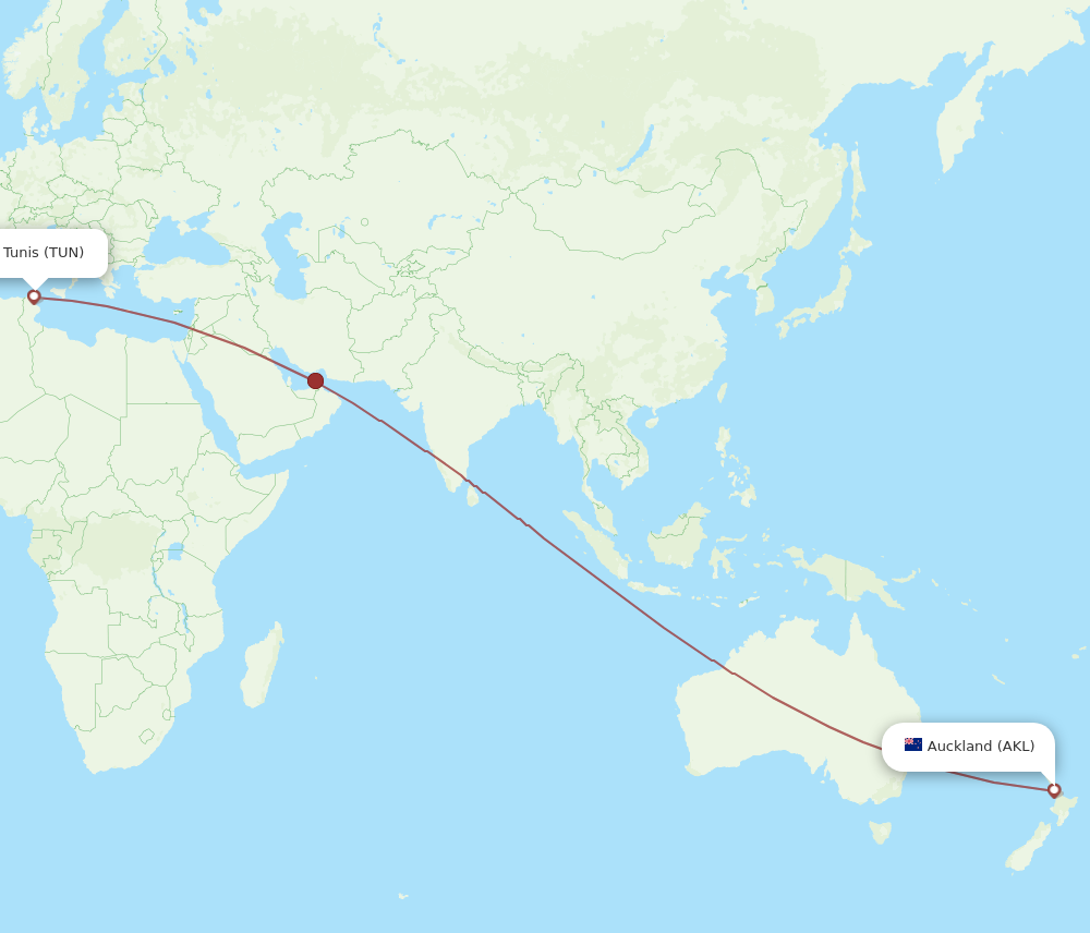 AKL to TUN flights and routes map