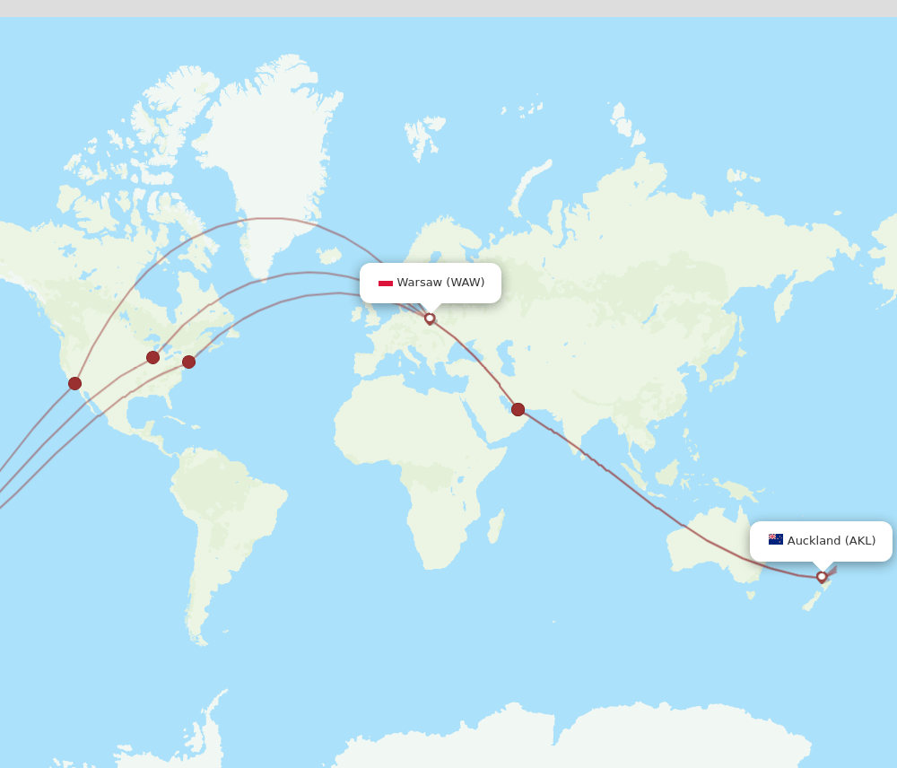 AKL to WAW flights and routes map