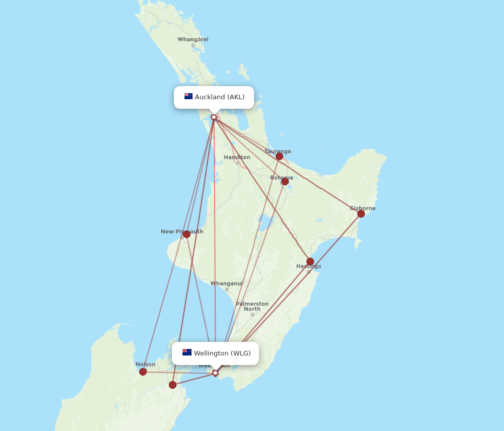 AKL to WLG flights and routes map