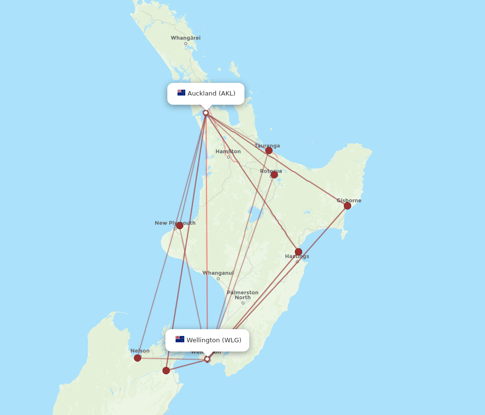 AKL-WLG flight routes
