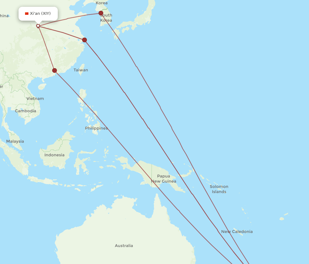 AKL-XIY flight routes