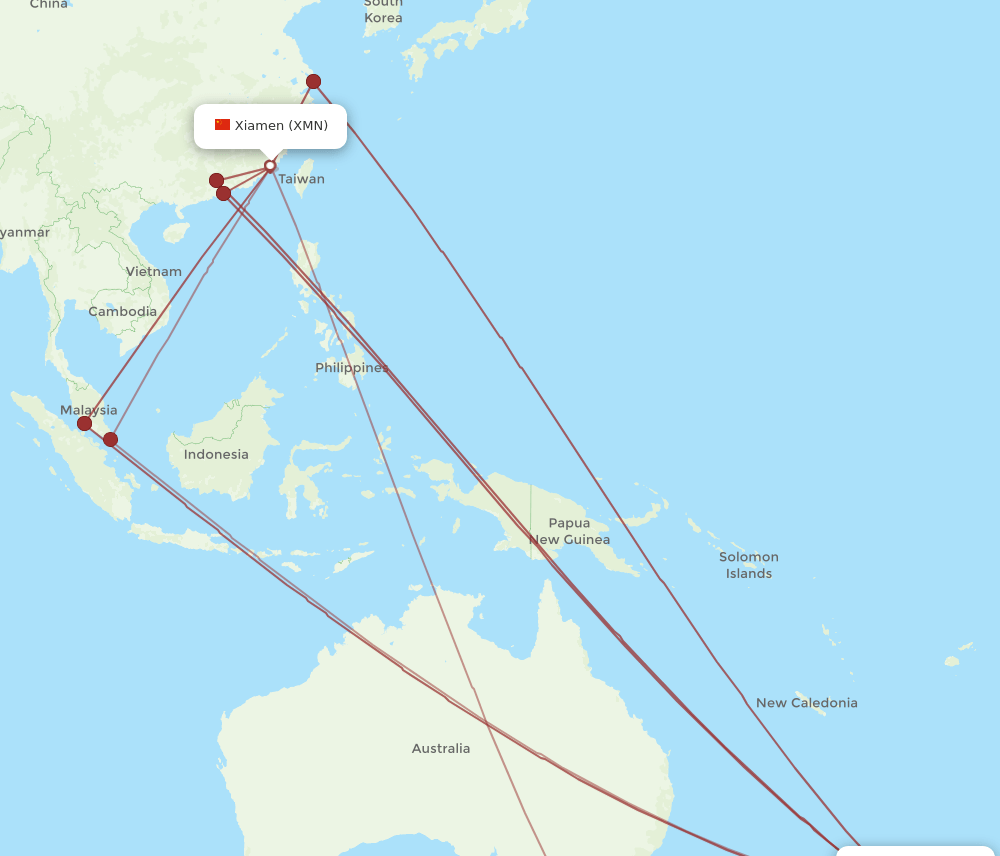 AKL-XMN flight routes