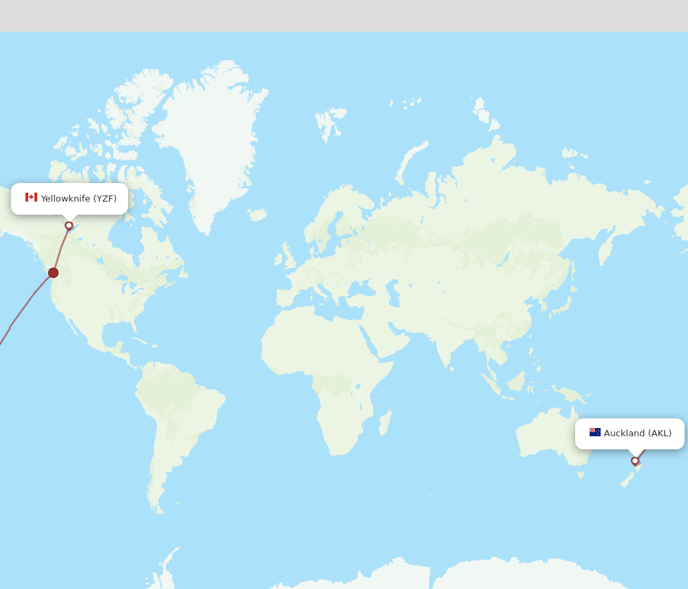 Yellowknife - Auckland route map and flight paths