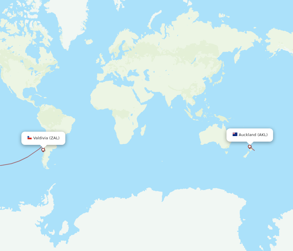 Valdivia - Auckland route map and flight paths