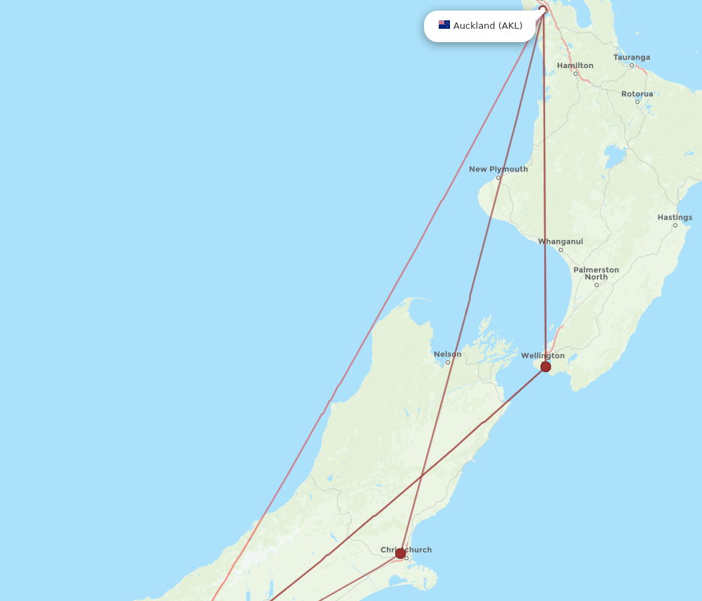AKL to ZQN flights and routes map