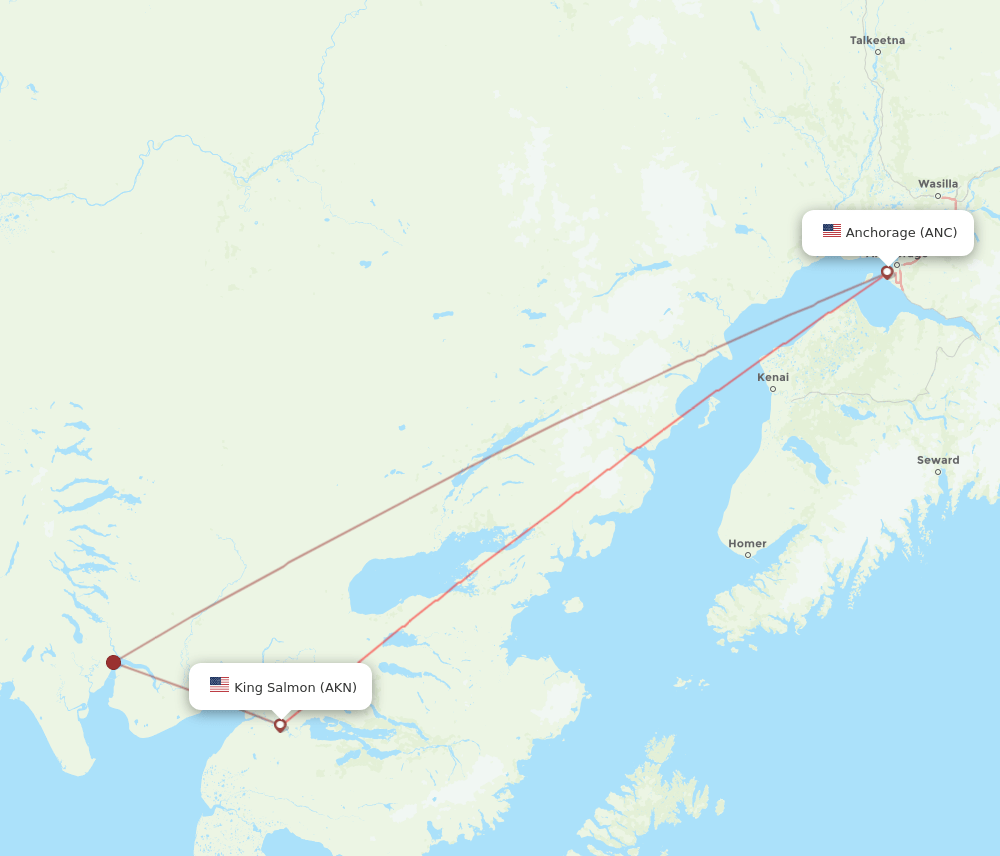 King Salmon - Anchorage route map and flight paths