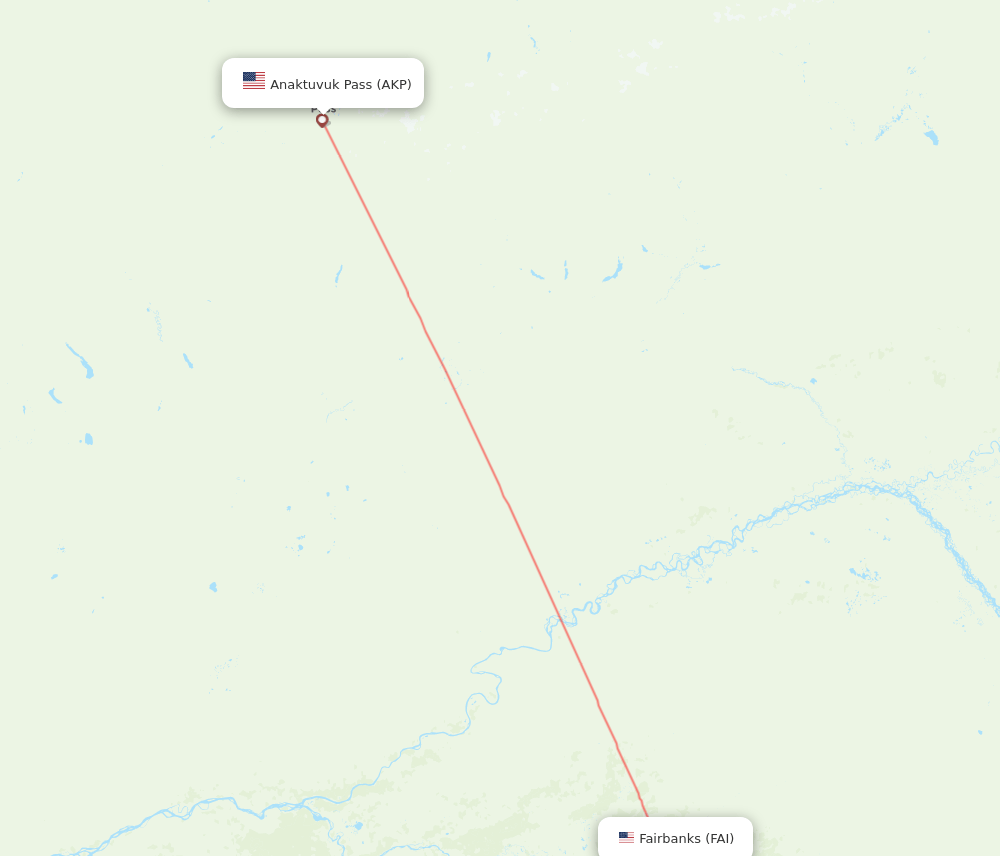 Anaktuvuk - Fairbanks route map and flight paths