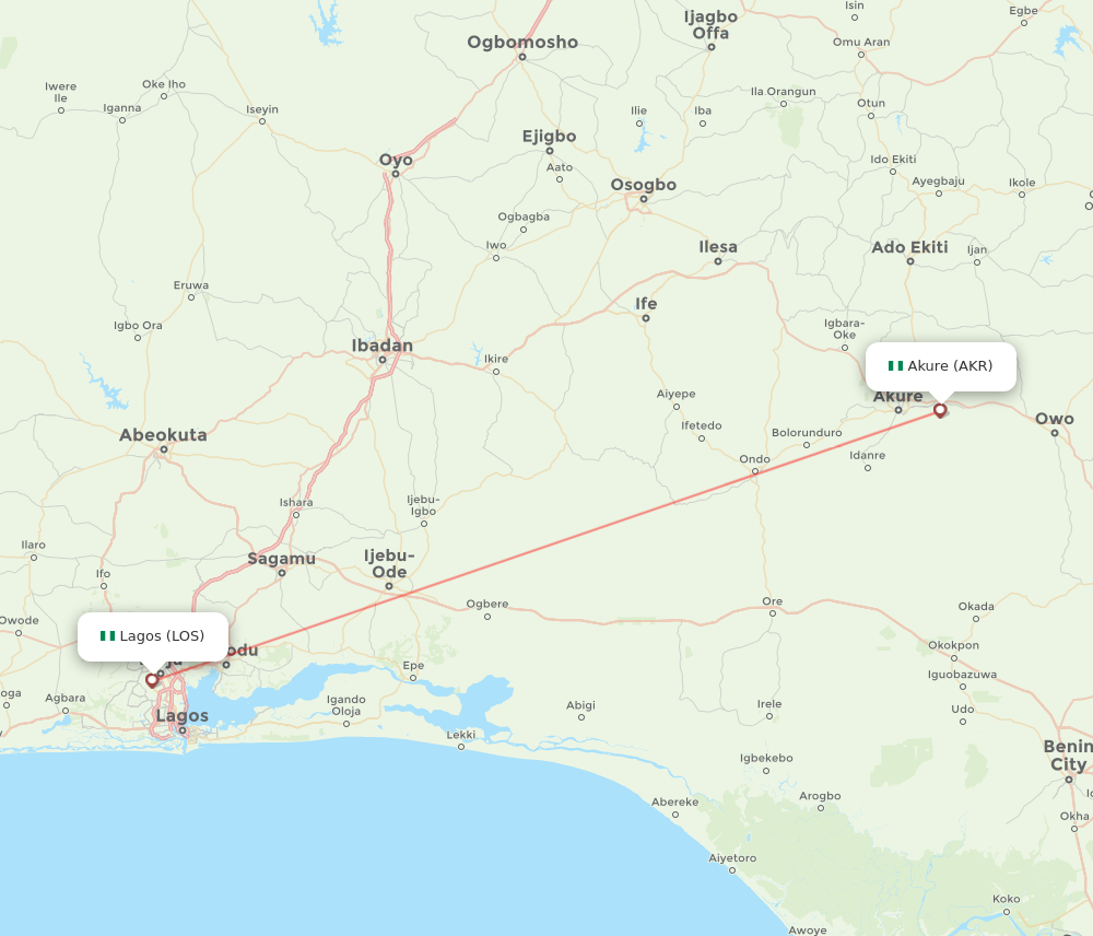 AKR to LOS flights and routes map