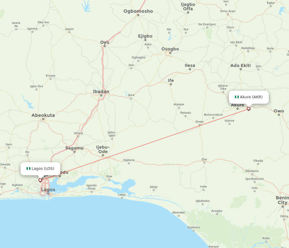 AKR to LOS flights and routes map