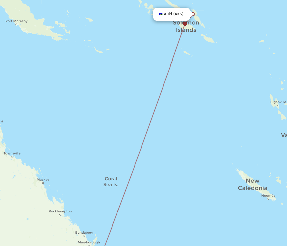 Brisbane - Auki route map and flight paths
