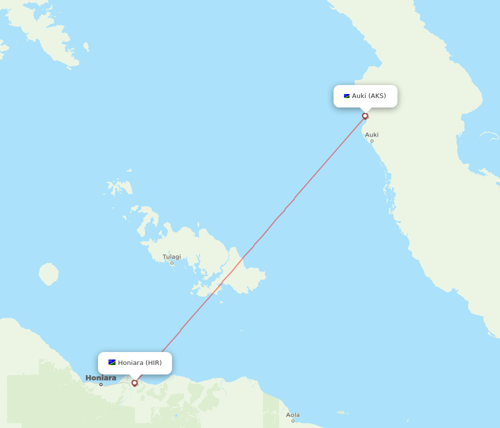 Honiara - Auki route map and flight paths