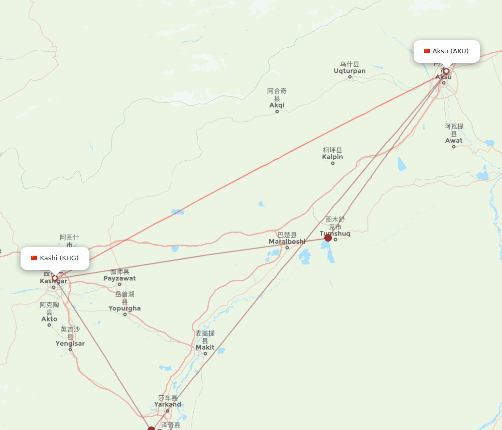 AKU-KHG flight routes