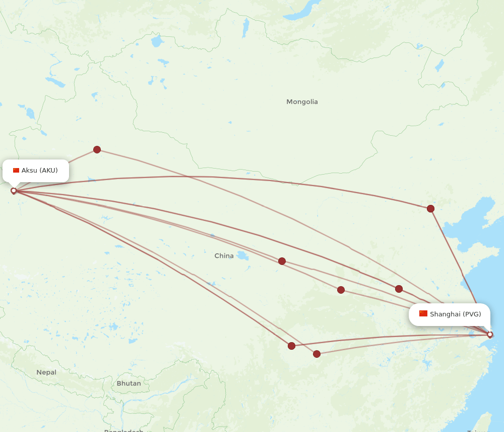 AKU-PVG flight routes