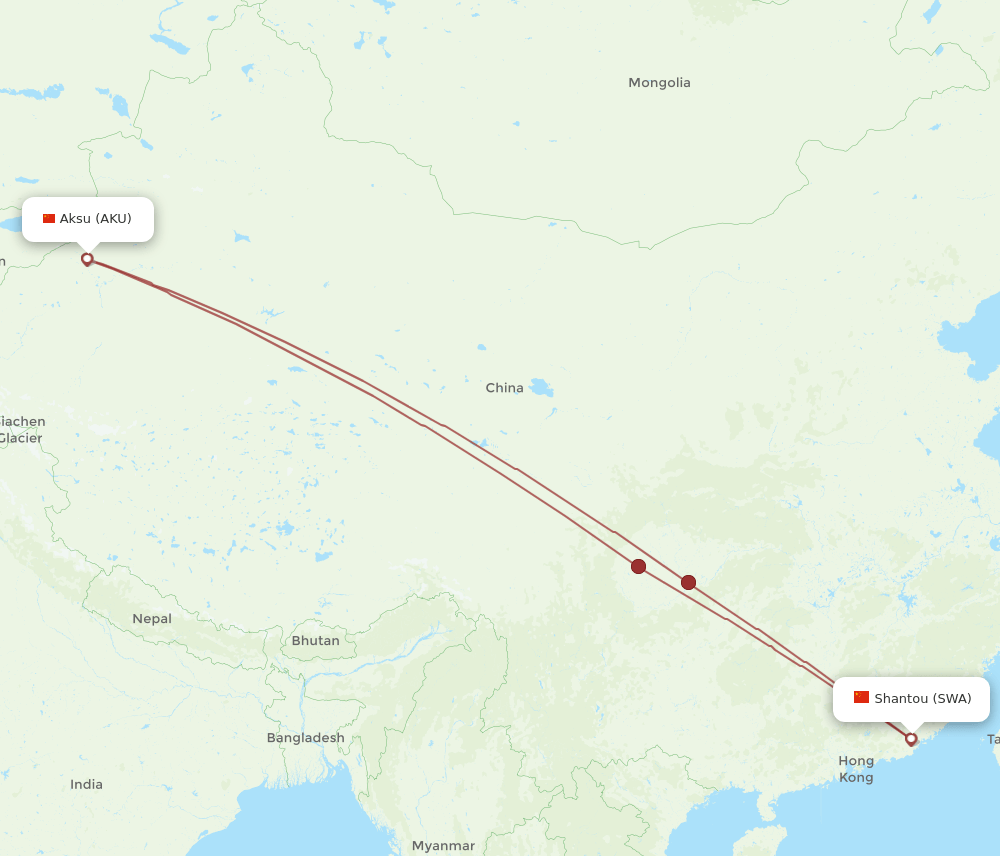 Jieyang - Aksu route map and flight paths
