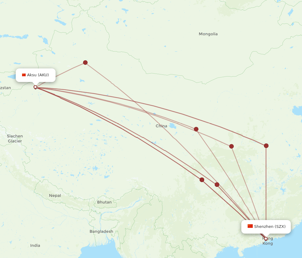 AKU to SZX flights and routes map